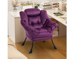 FloraGrace Fauteuil – Eenpersoons Relaxfauteuil Met Armleuningen En Zijvak – Zachte Velvet Bekleding Voor Woonkamer, Slaapkamer En Balkon – Paars