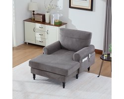 FloraGrace Fauteuil Met Extra Brede Zit En Loungecomfort, Zijvakken En Afneembare Hoes – Chenille – Donkergrijs
