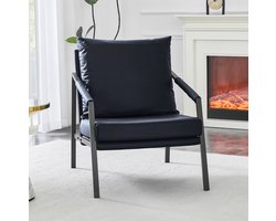 FloraGrace Fauteuil - Moderne Industriële Loungestoel - Met Zachte Kunstleren Bekleding En Armleuningen - Voor Woonkamer, Slaapkamer En Kantoor - Metaal - Zwart
