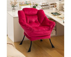 FloraGrace Fauteuil - Relaxstoel Met Metalen Frame En Armleuningen - Met Zachte Velours Bekleding - Voor Woonkamer Slaapkamer En Balkon - Brick Red