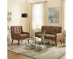 FloraGrace Fauteuilset – 1- En 2-Zits Accentstoel – Hoog Schuimcomfort – Woonkamer Of Werkkamer – Gestoffeerd – Koffie