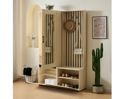 FloraGrace Halmeubel - Garderobekast Met Spiegel En Zitbank - Voor Hal, Slaapkamer En Entree - MDF - 59,5 x 45 x 179,5 Cm - Houtkleur