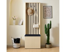 FloraGrace Halmeubel - Garderobekast Met Zitbank En Schoenopslag - 4 Haken Voor Hal En Slaapkamer - MDF - 61x35x179,5 Cm - Houtkleur