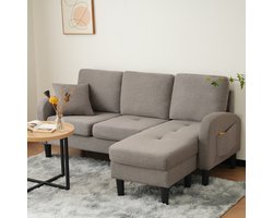 FloraGrace Hoekbank 166 X 118 X 77 Cm - Modulaire 3 Zits Met Chaise Longue Links Of Rechts - Compact Voor Woonkamer Kantoor - Katoen Linnen - Antiek Donkergrijs