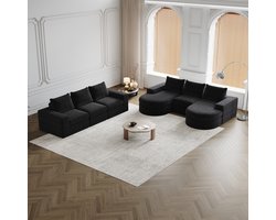 FloraGrace Hoekbank 2-Delige Set - Modulair Met Verwisselbare Chaise Longue - Woonkamer - Chenille - Zwart