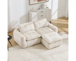 FloraGrace Hoekbank 2-Zits - Frameloos Modulair L-Vormig Met Karostepp Design En Ottoman - Voor Woonkamer En Appartement - Chenille - Beige