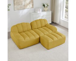 FloraGrace Hoekbank 2-Zits Met Ottoman - Modulair Frameloos Ontwerp - Ergonomisch & Montagevrij - Fleece - Geel