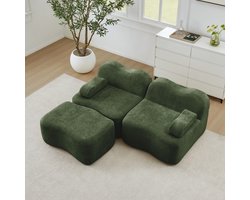 FloraGrace Hoekbank 2-Zits - Modulair Boneless Sofa Met Ottomaan - Golvend Design Voor Woonkamer En Appartement - Fluweel - Groen