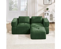 FloraGrace Hoekbank 2-Zits - Modulair L-Vormig Met Hocker - Diepe Zit, Brede Armleuningen En Antislip - Voor Woonkamer En Appartement - Polyester - Groen
