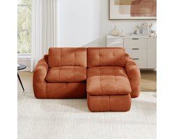 FloraGrace Hoekbank 2-Zits - Modulaire L-Vormige Bank Met Gestikt Patroon En Zachte Chenille - Voor Woonkamer En Appartement - Oranje