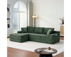 FloraGrace Hoekbank 239 x 156 x 79 cm - Modulaire Bank met Linker Ligdeel - Voor Woonkamer en Slaapkamer - Ribstof - Groen