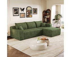 FloraGrace Hoekbank 241 Cm - Diepe Zitting En Chaise Longue - Modulaire Woonkamerbank Zonder Montage - Stof - Groen