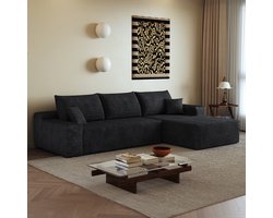 FloraGrace Hoekbank 270 cm - 3-Zits Modulair Met L-Vormige Chaise Longue En Diepe Zit - Zonder Montage - Voor Woonkamer Of Slaapkamer - Corduroy - Zwart