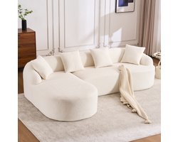 FloraGrace Hoekbank 3-Zits - L-Vormig Met Linkse Chaise Longue - Gebogen Design En Zachte Chenille - Voor Woonkamer Of Kantoor - Off White