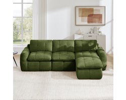 FloraGrace Hoekbank – 3-Zits L-Vormige Modulaire Bank Met Voetenbank – Zonder Montage, 32D Hoogdichtheidsschuim En Zachte Chenille – Woonkamer En Appartement – Groen