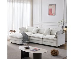 FloraGrace Hoekbank 3-Zits Met Hocker - Modulair L-Vormig Comfort Voor Woonkamer En Lounge - Chenille - Beige