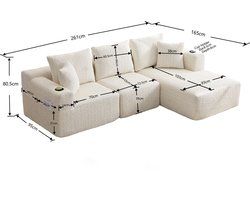 FloraGrace Hoekbank 3-Zits - Modulaire 2 Delige Opstelling Met Zijvakken - Voor Woonkamer - Chenille - Beige