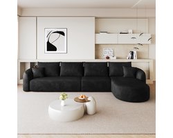 FloraGrace Hoekbank – 336 cm 5-Zits L-Vormige Bank – Modulair Ontwerp Zonder Montage – Voor Woonkamer Of Slaapkamer – Stof – Zwart
