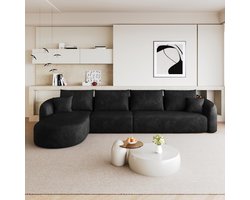 FloraGrace Hoekbank 336 x 168 x 85 cm - 5-Zits Modulaire Bank Zonder Montage - Voor Woonkamer, Slaapkamer Of Appartement - Stof - Zwart