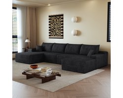 FloraGrace Hoekbank 340 Cm - 5-Zits Modulaire Bank Met L-Vormige Chaise Longue En Diepe Zit - Voor Woonkamer Of Slaapkamer - Stof - Zwart