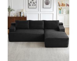 FloraGrace Hoekbank – 4-Zits Modulaire Slaapbank Met Diepe Zitting – Geen Montage Nodig Voor Woonkamer, Slaapkamer Of Appartement – Corduroy – Zwart