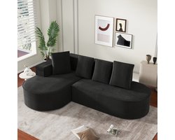 FloraGrace Hoekbank Met Diepe Zit Zonder Montage – Modulaire Lounge Met Chaise Longue – Ribfluweel – Zwart