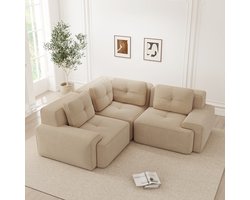 FloraGrace Hoekbank Modulair - Diepe Zitting, Frameloos Comfort & Antislip Onderzijde - Woonkamer - Corduroy - Beige