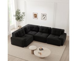 FloraGrace Hoekbank Modulaire Bank - Diepe Zitting 74 Cm, Geen Montage, Antislip - Woonkamer Of Kantoor - Corduroy - Zwart
