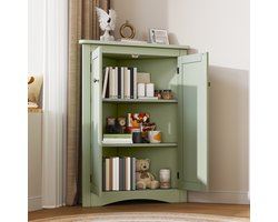 FloraGrace Hoekkast - Driehoek Ontwerp Met 2 Deuren En 3 Niveaus - Ruimtebesparend Voor Badkamer Keuken Woonkamer - MDF Groen - 61,5x90 Cm