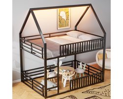 FloraGrace Huisbed 140x200 cm - Met Hekwerk en LED - Speelruimte Onder Bed - Metaal - Zwart - Zonder Matras