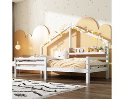 FloraGrace Huisbed 90x200cm – Kinderbed Met Boekenrek – Met Uitvalbeveiliging – Zonder matras – Scandinavisch Grenenhout – Wit