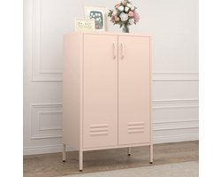 FloraGrace Kast - Met 2 Deuren En 2 Verstelbare Planken - Voor Woonkamer Keuken Slaapkamer En Kantoor - Metaal - 65x35x106,6 Cm - Roze