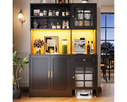 FloraGrace Keukenkast - Met Glazen Deuren En Ledverlichting - Veel Opbergruimte Voor Keuken - MDF - 130x45x180 Cm - Zwart