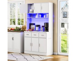 FloraGrace Keukenkast - Met Led Verlichting En App Bediening - Met Lades En Verstelbare Planken - Mdf Wit - 100x40x180 Cm