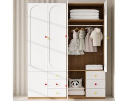 FloraGrace Kledingkast - Set Van 2 Tweedeurs Kasten Met Lades En Kledingroede - Voor Kinderkamer - MDF - 160x50x200 Cm - Wit