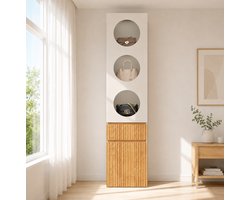 FloraGrace Kledingkast - Smalle Hoge Kast Met 2 Deuren En 1 Lade - Voor Slaapkamer, Badkamer En Woonkamer - MDF - 45x50x200 Cm - Lichtgrijs En Naturel