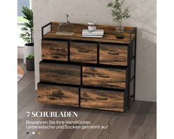 FloraGrace Ladekast - Industrieel Opbergmeubel Met 7 Stoffen Lades - Voor Woonkamer En Hal - Bruin - 98x29x85 Cm