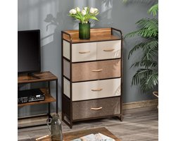 FloraGrace Ladekast - Met 5 Opvouwbare Stoffen Laden En Kipbeveiliging - Voor Woonkamer En Slaapkamer - Multicolor - 58x29x99 Cm