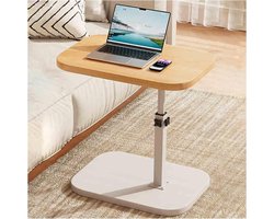 FloraGrace Laptop Bijzettafel Verstelbaar - C-vormige Tafel voor Sofa of Bed - Hoogte Verstelbaar van 40cm tot 80cm - Ideaal voor Thuiswerken - Hout - Natuurlijke houtkleur