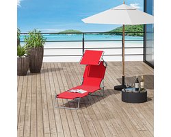FloraGrace Ligbed 187 x 58 x 36 cm - Opvouwbaar Met Verstelbaar Zonnedak - Voor Tuin Terras Zwembad En Strand - Metaal En Oxfordstof - Rood