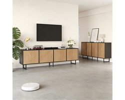 FloraGrace Meubelset Woonkamer - Dressoir En Tv Meubel Met 8 Vakken En 4 Deuren - Voor Tv Tot 80 Inch - Spaanplaat - Naturel