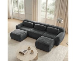 FloraGrace Modulaire U Bank - Boneless Cloud Sofa Met Kussens - Antislip Onderzijde - Voor Woonkamer Of Slaapkamer - Pluche - Grijs