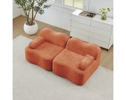 FloraGrace Modulaire Zitbank 2-Zits - Golfvormig En Frameloos - Diepe Zitting Voor Woonkamer Of Appartement - Fluweel - Oranje