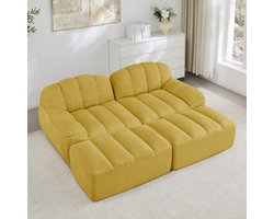 FloraGrace Modulaire Zitbank 2-Zits - Met 2 Ottomans & Antislip Koppeling - Voor Woonkamer - Fleece - Geel