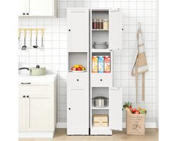 FloraGrace Opbergkast - Smalle Metalen Kast Met 5 Niveaus En 2 Deuren - Voor Badkamer Keuken En Wasruimte - Metaal - Wit - 180x30x30 Cm