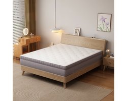 FloraGrace Pocketvering Matras 160x200 cm - 7 Zones Ergonomische Ondersteuning - 25 cm Hoog - Zonder Matras - Schuim en Veren - Antiek Wit