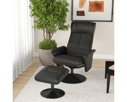 FloraGrace Relaxfauteuil 71 x 69 x 104 cm - Draaibaar en Verstelbaar met Voetenbank - Voor Woonkamer en Slaapkamer - Polyester - Zwart