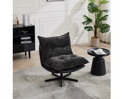 FloraGrace Relaxfauteuil - 81 cm - 360° Draaibaar Met 3 Handmatige Rugstanden - Voor Woonkamer, Leeshoek Of Thuiskantoor - Stof En Metaal - Zwart Grijs