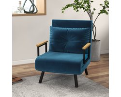 FloraGrace Relaxfauteuil Met Bedfunctie 63 X 73 X 81 Cm Verstelbare Rugleuning Voor Kleine Ruimtes Fluweel Blauw