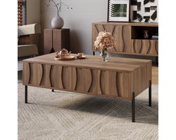 FloraGrace Salontafel En Tv-Meubel Set - Golfpatroon Met Opbergruimte - Woonkamer - MDF Naturel - 160x35x46 En 105x55x41 Cm